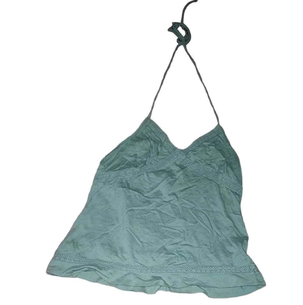 Rue 21 XS Halter Top Sleeveless Green Lace Trim Y2k Vintage Shirt Tank dimension